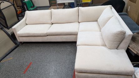 Ivory Fabric L-Shaped Sectional Sofa. See description below.