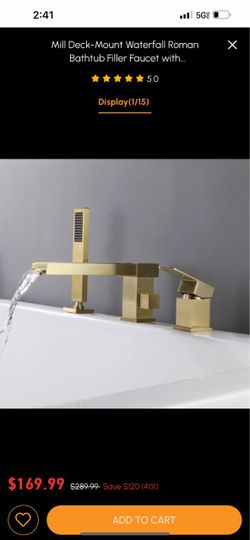 Mill Deck-Mount Waterfall Roman Bathtub Filler Faucet With Handshower In Brushed Gold Sh29
