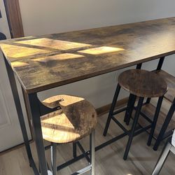 Rustic Wooden Bar Table (2 stools incl) w/glass rack