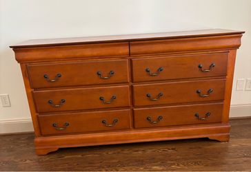 Classic Louis Philippe 6 Drawer Solid Oak Wood Dresser