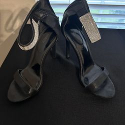 Black Rhinestone High Heels With Strap.