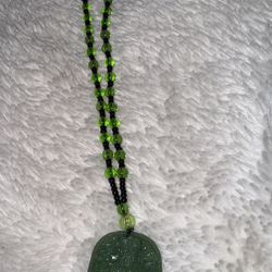 Gorgeous Carved Jade Pendant on Jade Glass Necklace