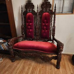 Large Carved Solid Mahogany  King David Throne Chair Antique 