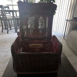 Picnic Time Wicker Basket Set for 2 with Wine Glasses, Napkins, Knife