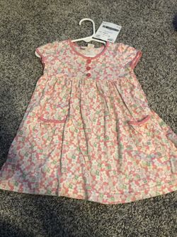 Pink and green dress, cotton, 12 month sized