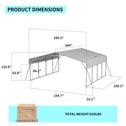 20x20FT Metal Carport Heavy Duty with Galvanized Steel Roof, Outdoor Garage Car Shelter Shade for 2 Cars, Boats and Truck