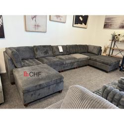 Gray Chenille Modular Living Room Sectional Sofa 