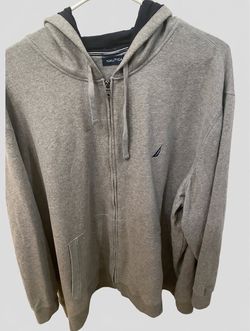 Nautica Men's 5XL Big & Tall Heather Gray Full Zip Hoodie Jacket Navy Sail Logo