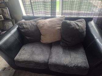 Dark Black  and gray  Leather Loveseat Sofa