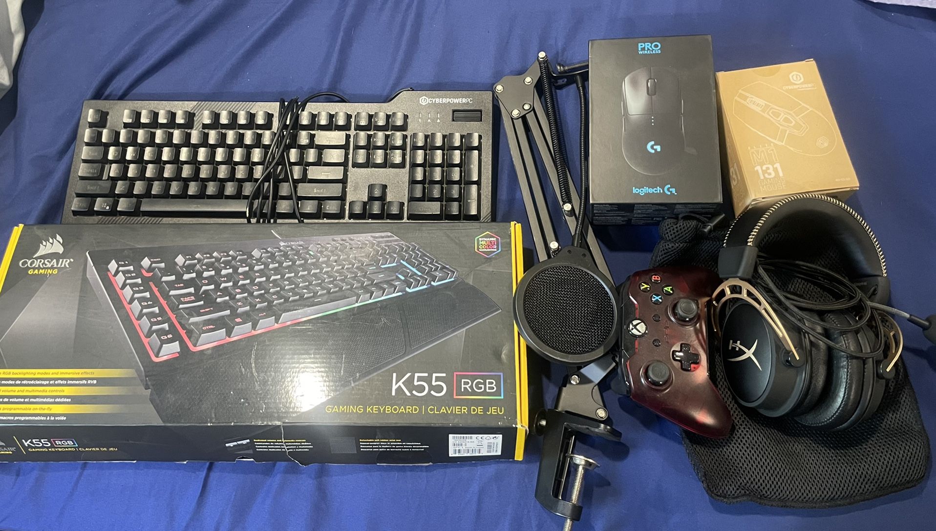 Pc Items Keyboards, Headphones, Mic Stand, Mouse, X Box Controller