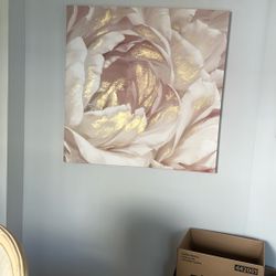 Flower Canvas With Gold Glitter Wall Decor, 3 X 3