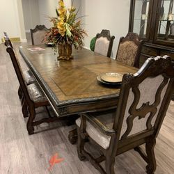 Neo Renaissance Brown Formal Extendable Dining Room Set,  Table And Chairs 
