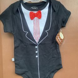 Frenchie Mini Couture Infant Tuxedo Red Bow Tie Body Suit 9-12 Months 