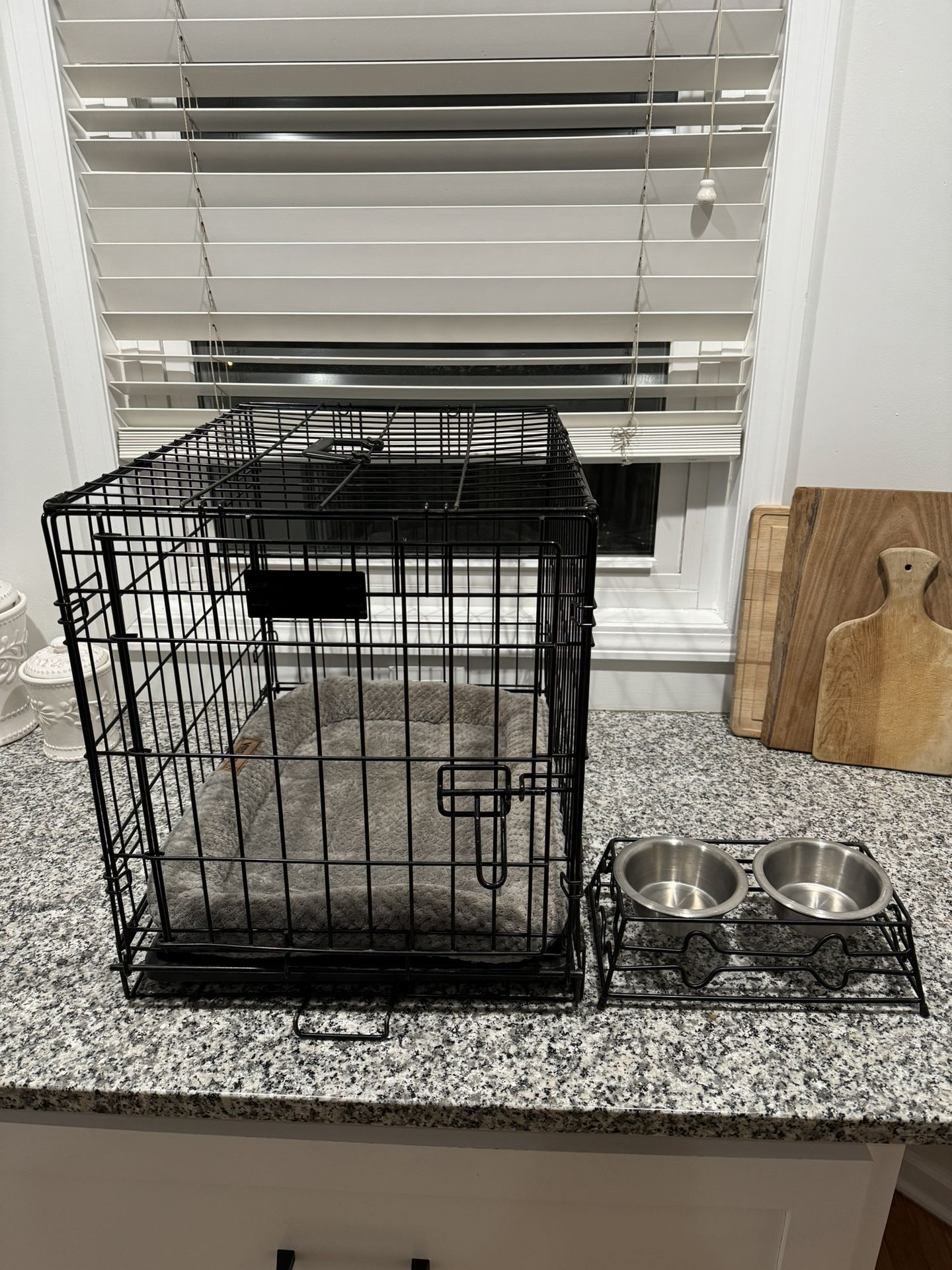 Small Dog Crate & Bed + Puppy Bowls