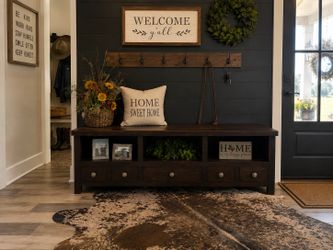 🌿Rustic Solid Wood Farmhouse Entry Bench with Storage🌿