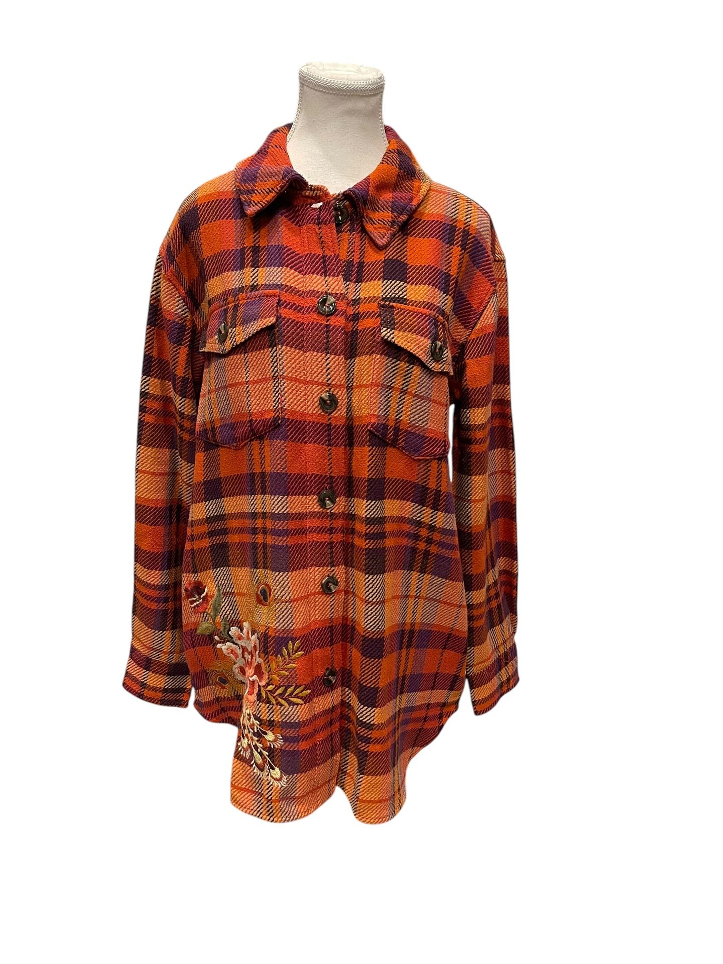 Johnny Was Workshop Plaid Ananke Embroidered Shirt Jacket Boho Chic Sz:XS