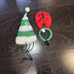 Pet Dog Cat Christmas Elf Hat & Reindeer antlers Costume