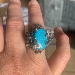 Large Sterling Silver And Turquoise Ring