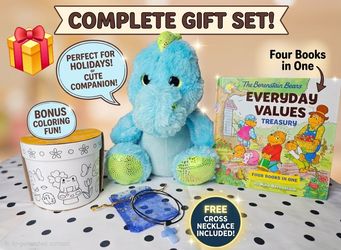 ​Berenstain Bears Treasury Book & Blue Plush Gift Set w/ Color-Your-Own Pot & Necklace