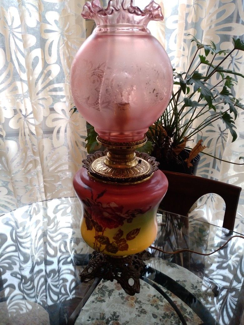 Antique Victorian Gwtw Kerosene Lamp Signed