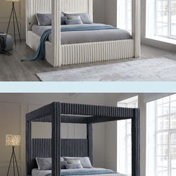 BRAND NEW CORDUROY CANOPY BED WITH BLUETOOTH SPEAKER AND USB PORT