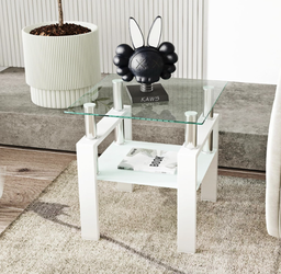 Side Table, White / Stainless / Tempered Glass, 23.5" x 23.5" x 23.5"