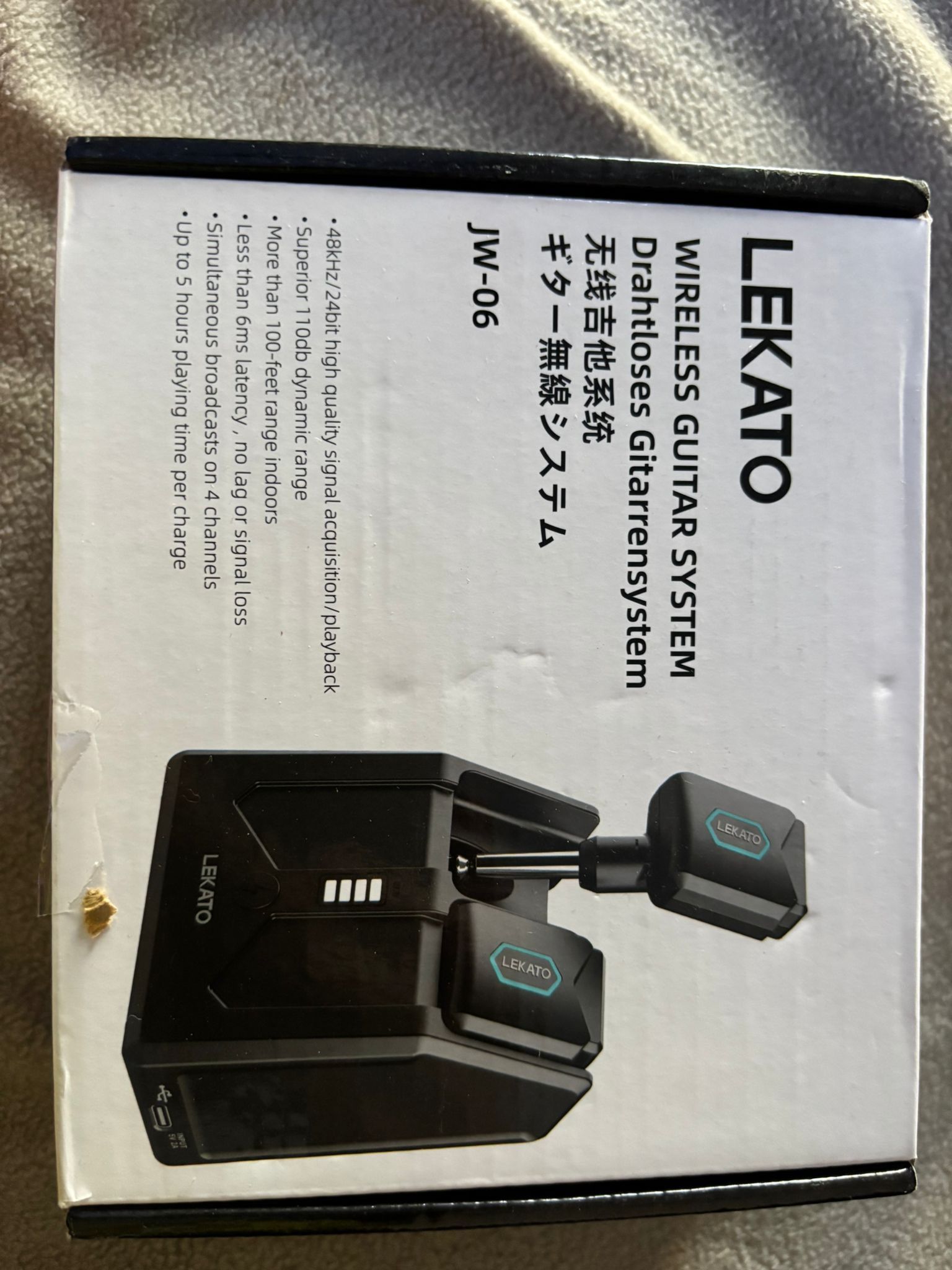 LEKATO Wireless Guitar System with Charging Box 5.8GHz Wireless Guitar Transmitter and Receiver Rechargeable Audio Guitar Wireless System with 4 Signa