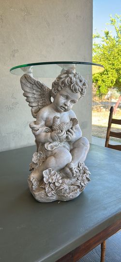 Vintage Cherub Angel Baby Statue Plant Glass Table Top Stand 20”