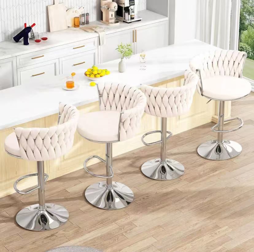 Velvet Bar Stool Set of 5,Counter Height Barstools Adjustable Kitchen Island Chairs,Swivel Bar Stools Upholstered Bar Chairs Counter Stool Armless Cha