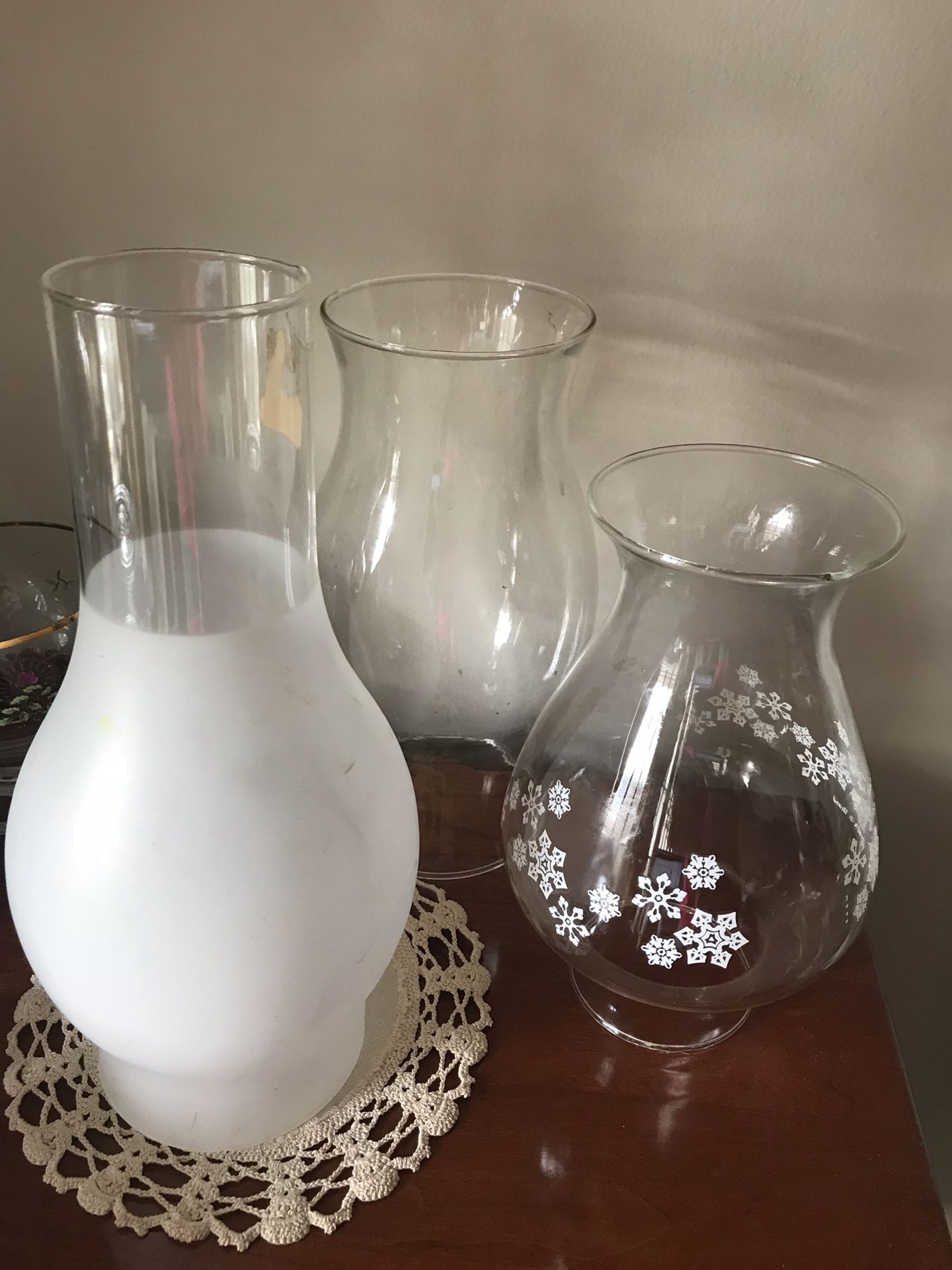 3 oil lamps chimneys One Pyrex Brand Made in USA