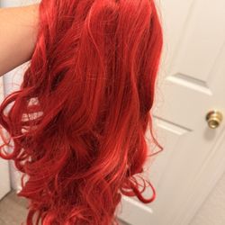 IMSTYLE Red Lace Front Wigs Long Wavy Synthetic Wig for Women Natural Hairline Mera Cosplay Party Halloween Heat Resistant Hair 26inch