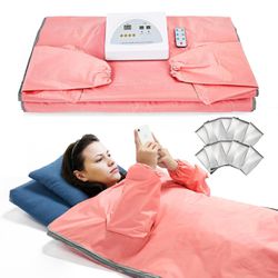Surnuo Sauna Blanket for SPA Relax- Far Infrared (FIR) Sauna Blanket, Sweating Sauna Bed Body Heating with Sleeves for Stress Pain Relief Health Pink