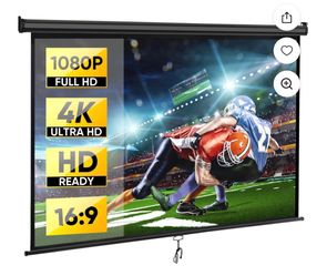 80" 16:9 HD Manual Pull Down Projector Screen Anti- Crease Foldable Portable Projection Screen for Home Theater Cinema Office, Black