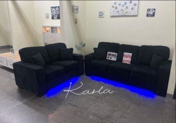 Black Fabric Sofa and Loveseat Set Chenille fabric
