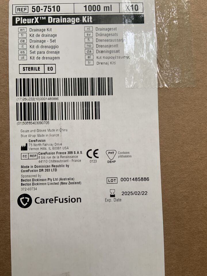 PleurX Drainage Kit 50-7510 Case Of 10- 1000ml each