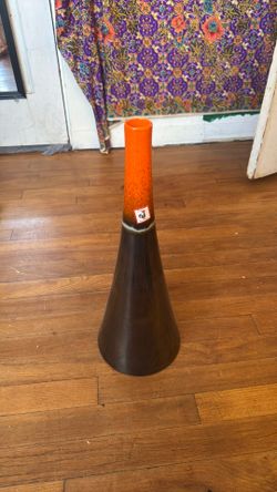 Mid-Century Modern conical vase with black and orange glaze, Made in Portugal