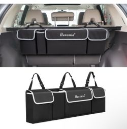 Car Trunk Organizer and Storage, Backseat Hanging Organizer for SUV, Truck, MPV, Waterproof, Collapsible Cargo Storage Bag with 4 Pockets, Car Interio