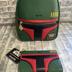 Loungefly Mini Backpack Star Wars Boba Fett Green Retired and  wallet