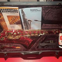 NORMANDY Orchestra Red Tenor Saxophone w/ Gold Keys & Mouthpiece