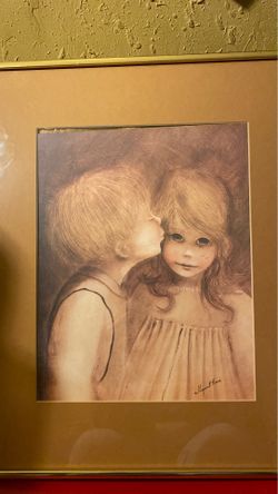 Vintage Margaret Kane signed print “a little kiss”