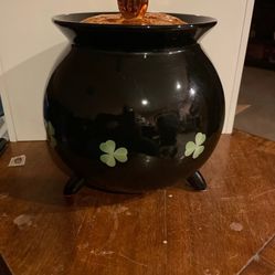 Rare! Marcus Notley Cookie Jar Irish Pot of Gold w/Coin Lid 9"