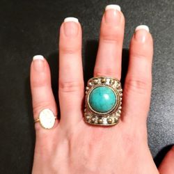 Heavy Sterling Silver and Turquoise Adjustable ring