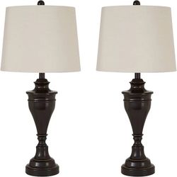 Set of 2 Bronze Table Lamps with Cream Shades