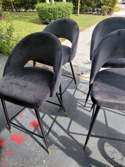 Set of 4 Gray Velvet Bar Stools – Modern Gold & Bla