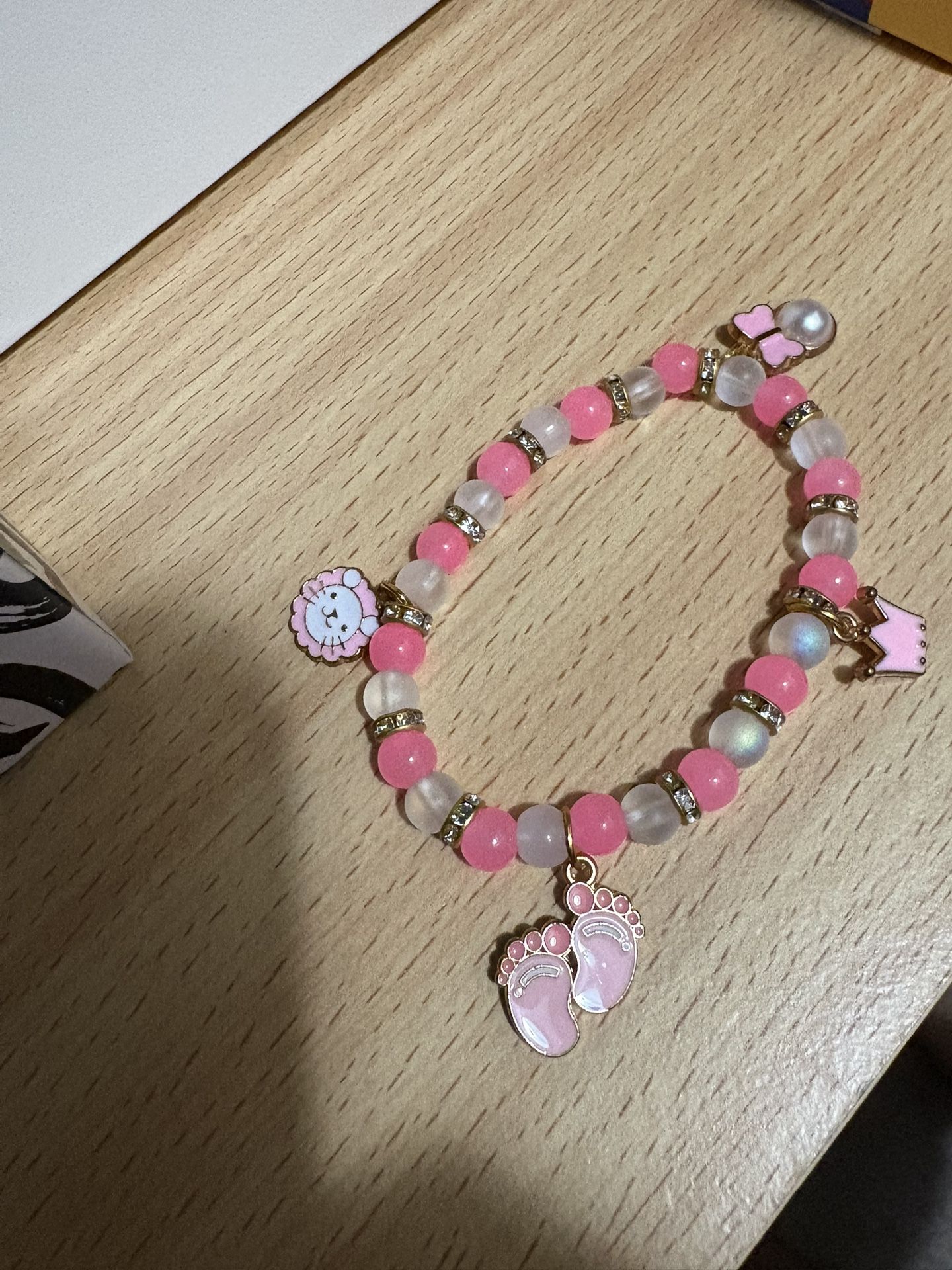 Homemade Beaded Elastic Glass Bead Baby Girl Bracelet With Charms