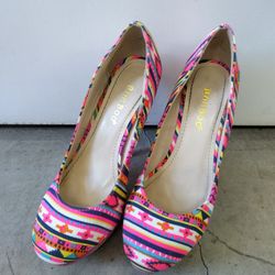 Bamboo Retro-Striped 5" Stiletto Heels - Size 6.5