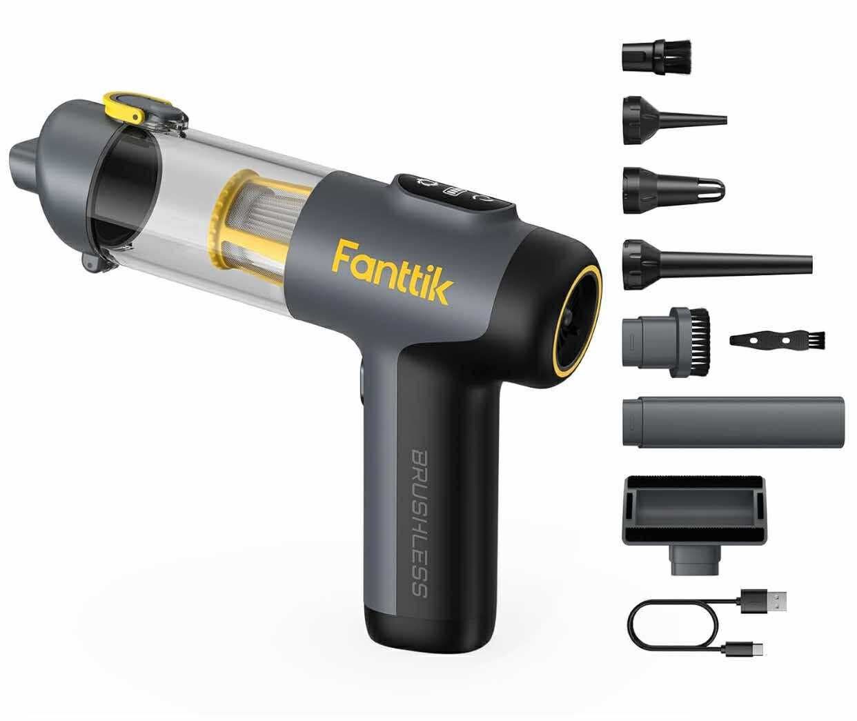 Fanttik Slim V9 Mix Car Vacuum, 4 in 1 Handheld Air Duster, 12000PA Suction Power with Smart LED Display, Cordless Portable Mini Keyboard Vacuum for C