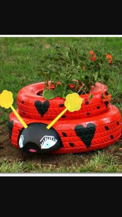 Lady Bug tire planter