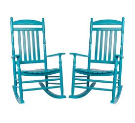 New Set of 2 Outdoor/Indoor Rocking Chairs, Oversized Patio Rocker Chair Comfortable High Back,Blue