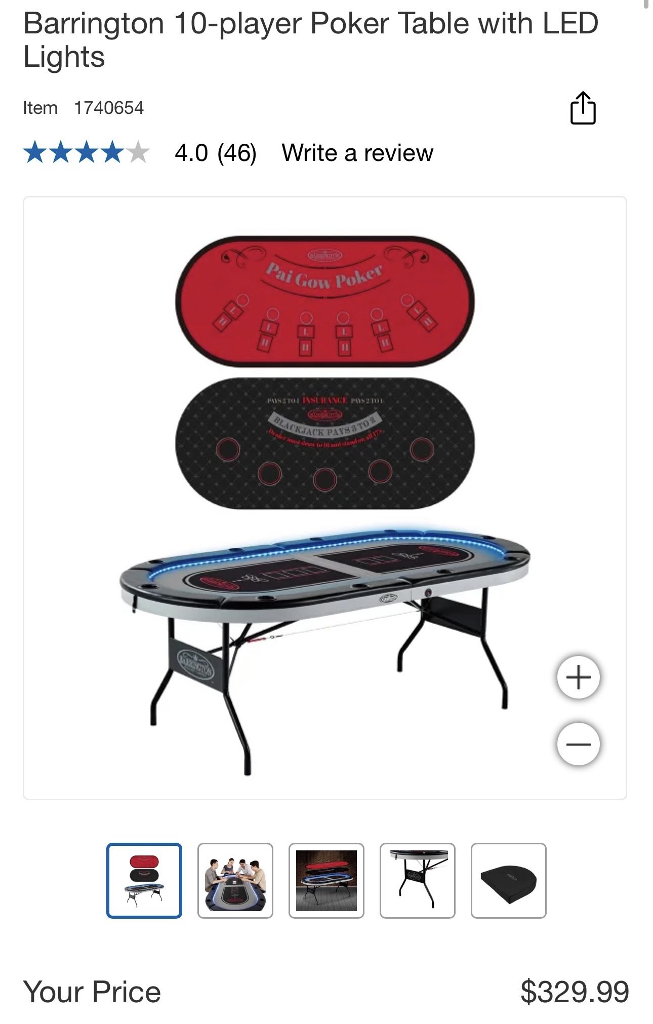 Barrington 10-player Poker Table with LED Lights